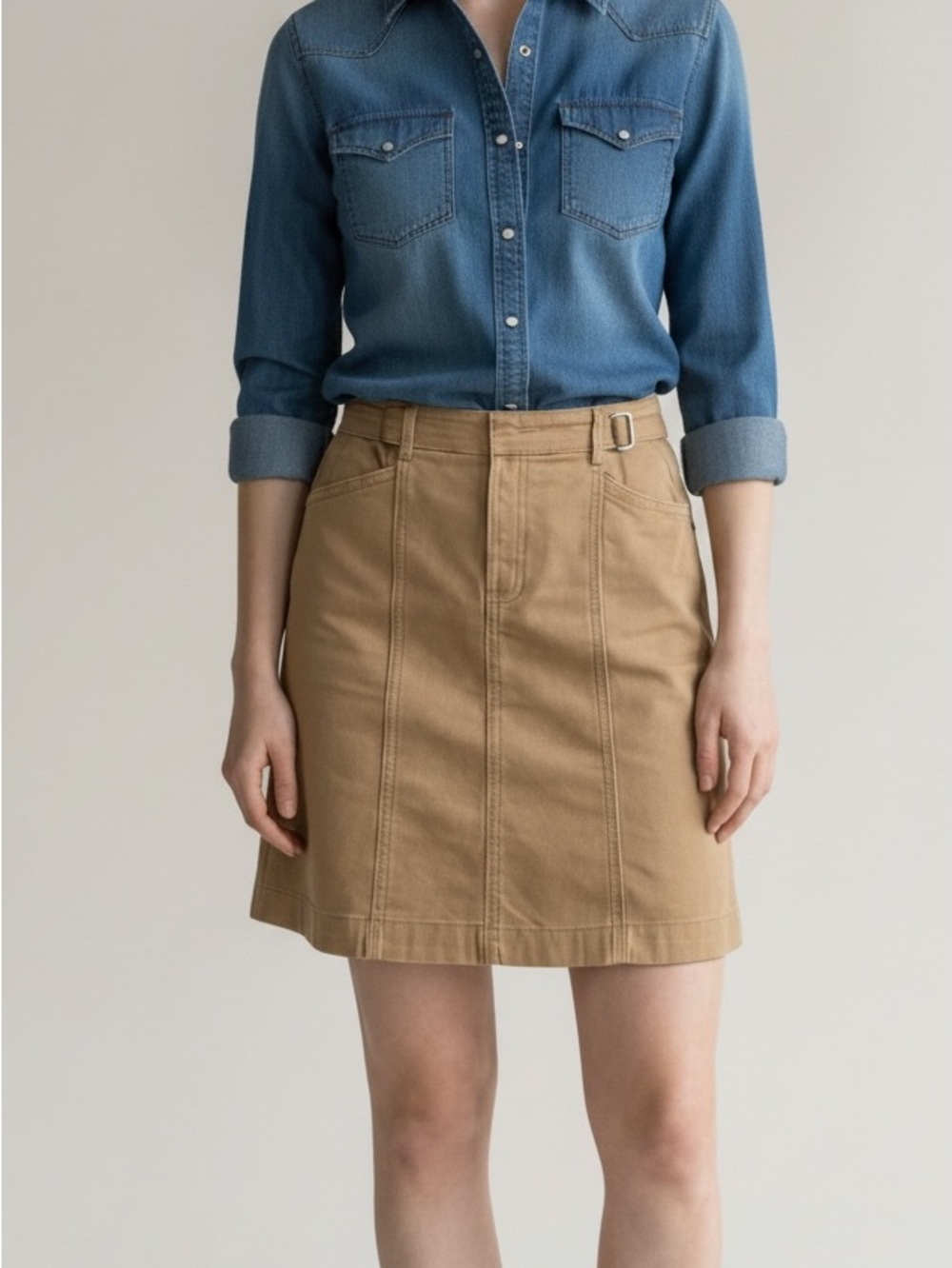 White House Black Market WHBM Khaki Utility Knee High Skirt Size 4